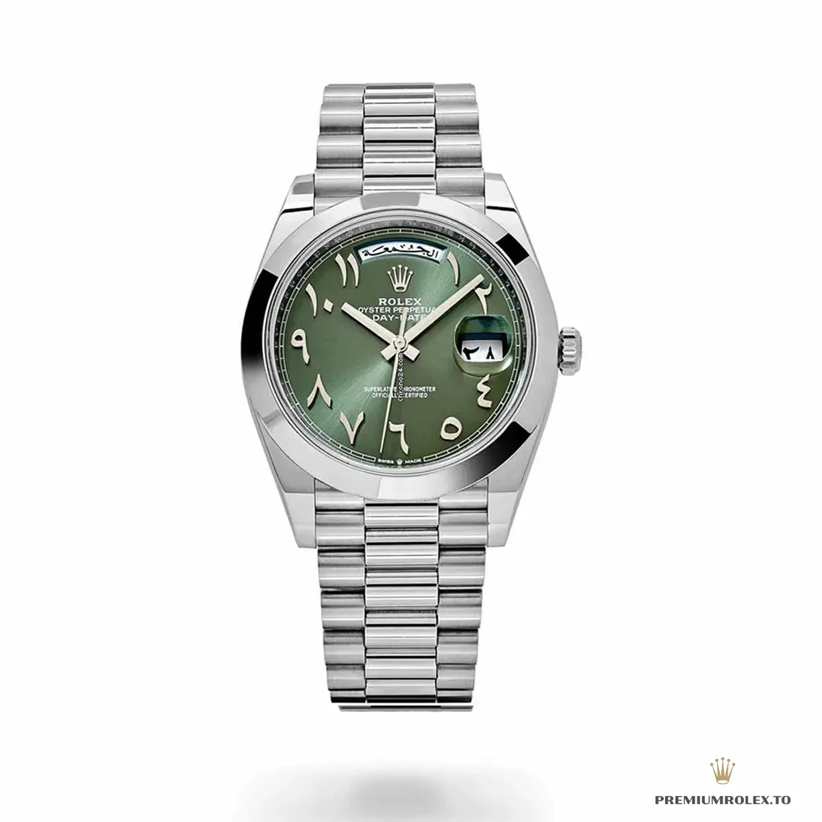 Fake Rolex Day-Date 40mm 228206 Olive Green Arabic Dial - Budget Luxury Replica Watch