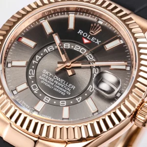 Rolex Sky-Dweller 326235 flat lay on dark background