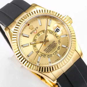 Sky-Dweller 326238 angle showing luminous hands and Cyclops date lens