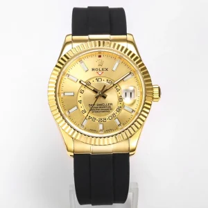 Fluted Command bezel detail on yellow gold Sky-Dweller 326238