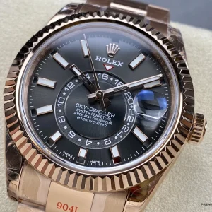 Sky-Dweller 326935 dial showing month apertures and Everose gold indices