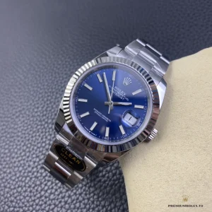 Replica Datejust 41mm blue dial full set with Oyster bracelet extended
