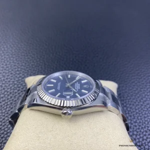 Replica Rolex Datejust 126334 dial close-up with applied hour markers and Cyclops lens