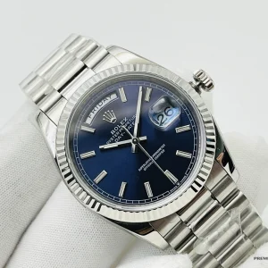 Day-Date 228239AF blue dial and President bracelet full view from above