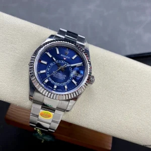 Three-quarter view of Sky-Dweller 326934 highlighting blue dial depth and lugs