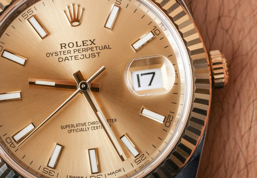 Rolex Datejust fluted bezel and dial close-up showing white gold ridges