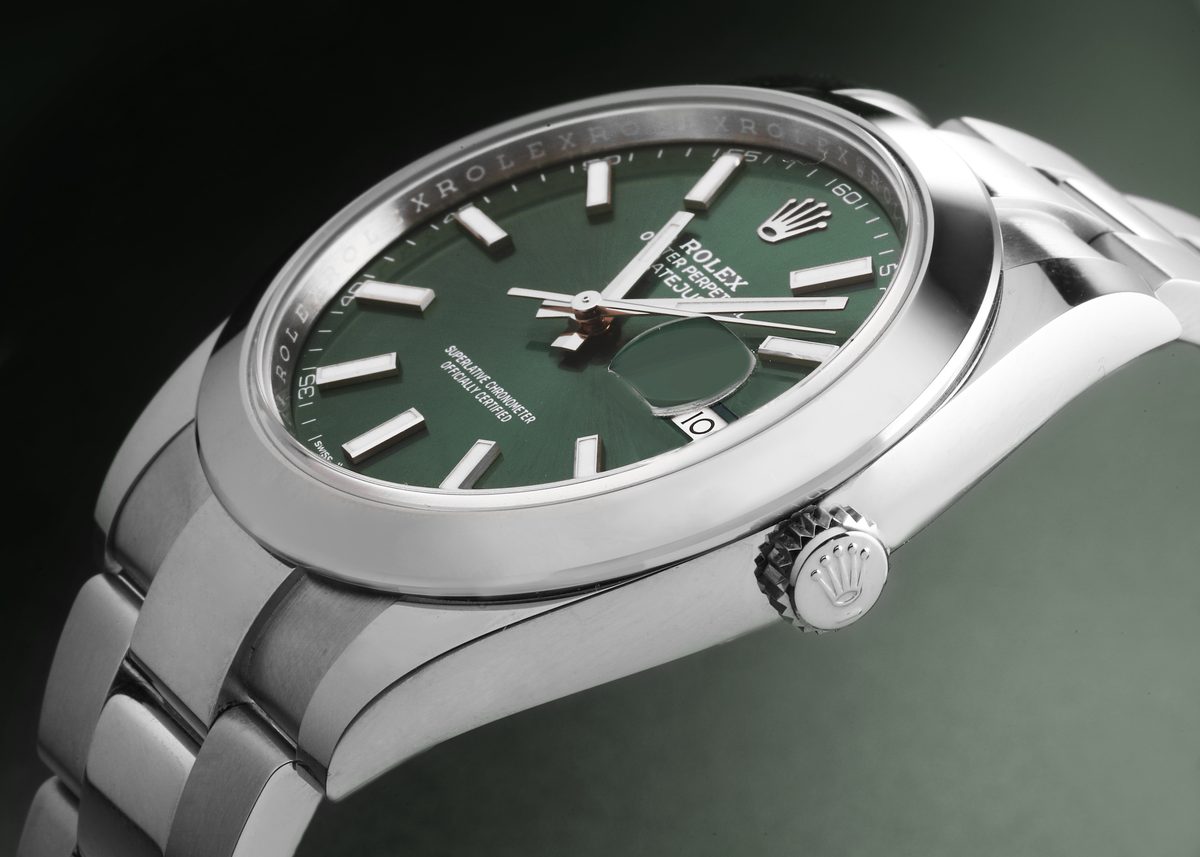 Rolex Datejust mint green dial with smooth bezel and Oyster bracelet