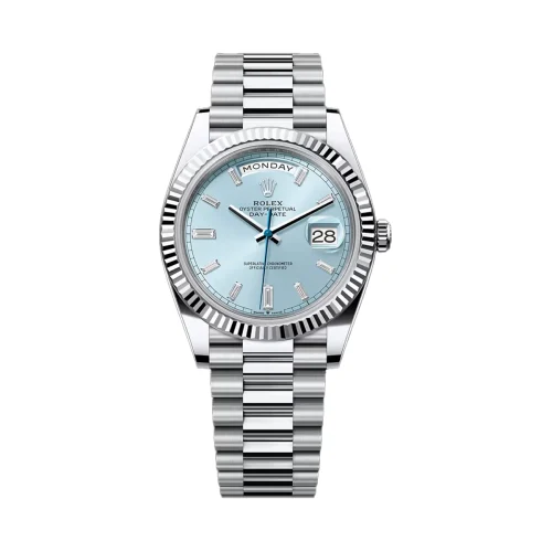 Rolex - 228236-0006 Day-Date 40 Platinum - Fluted Ice Blue - Baguette