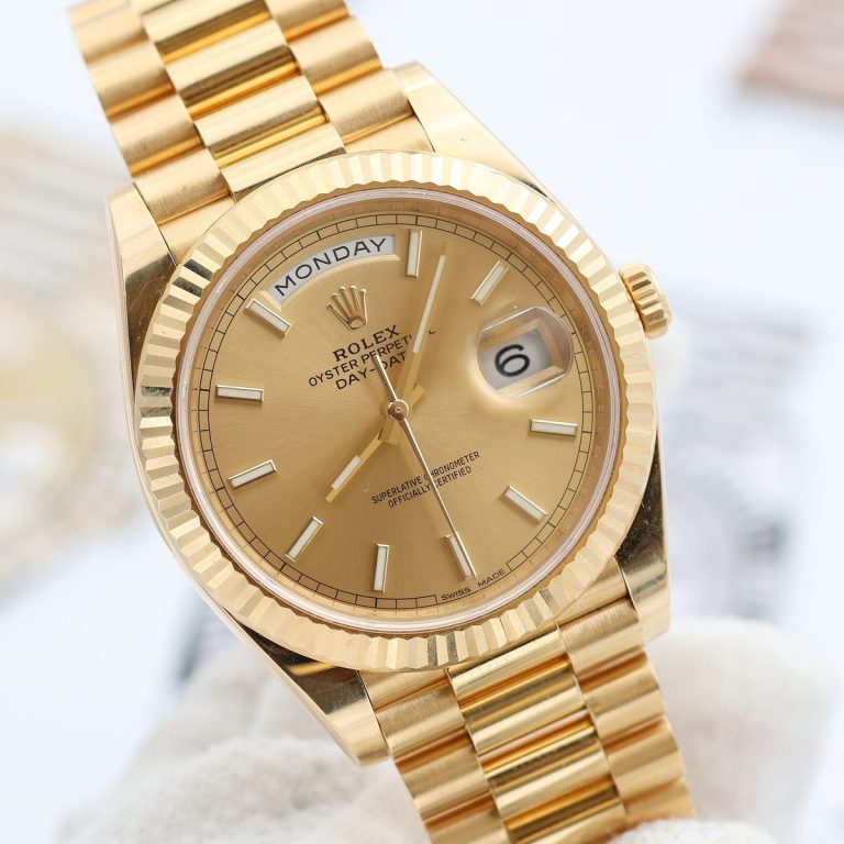 Rolex Day-Date yellow gold with champagne dial and Monday day display