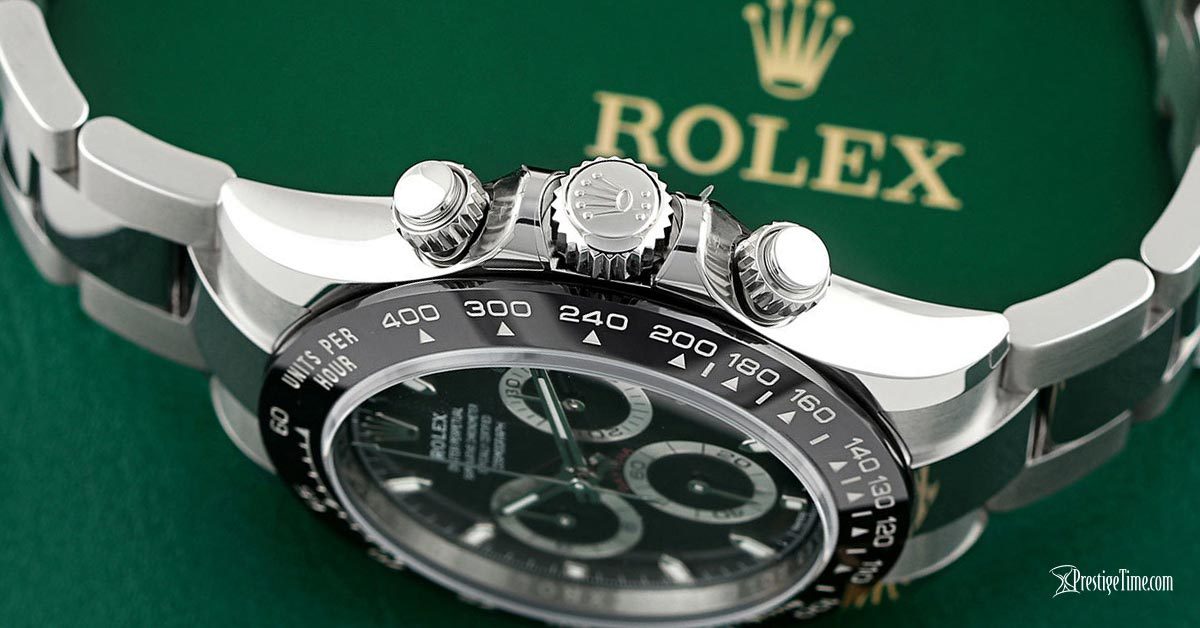 Rolex Daytona pushers crown and tachymeter bezel detail