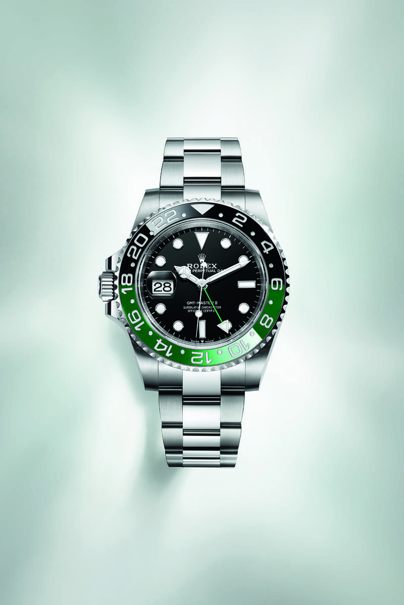 Rolex GMT-Master II Sprite left-handed with green and black bezel and crown on left side