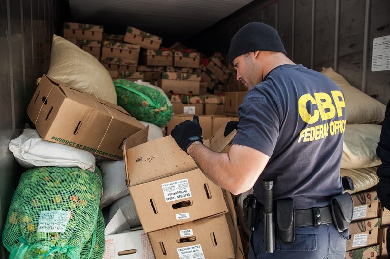 Customs inspection of packages at border control