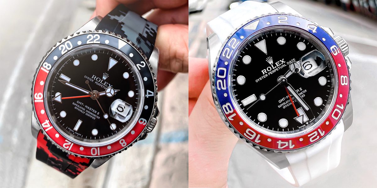 Rolex GMT-Master II Pepsi and Coke bezel comparison showing color variations