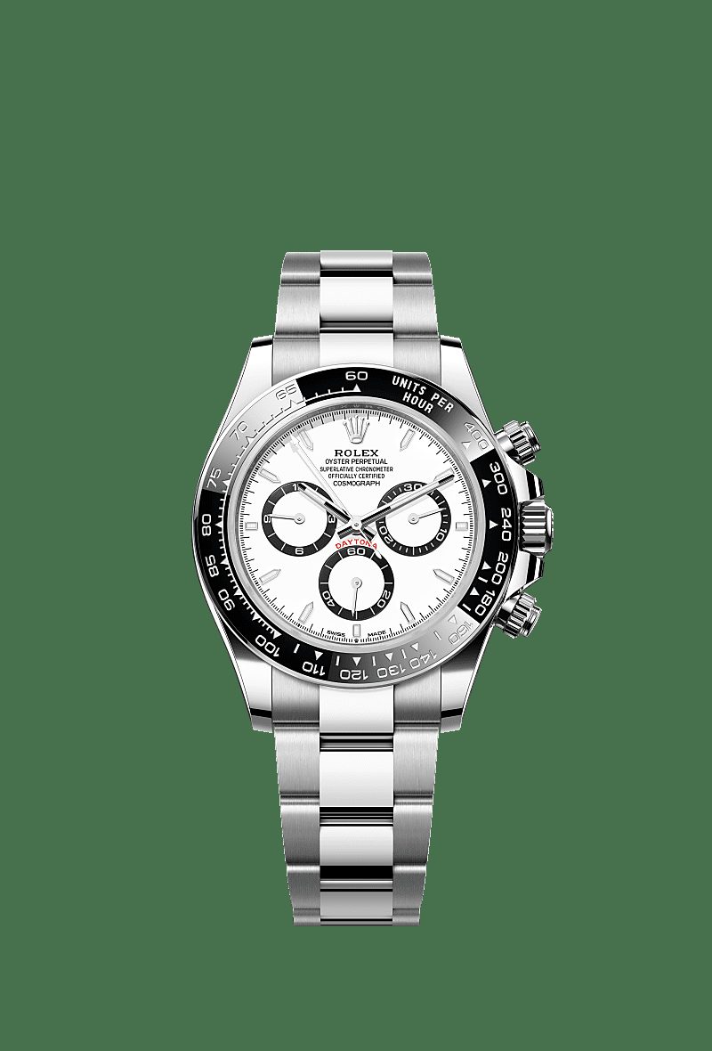 Daytona Panda white dial showing chronograph subdials and bezel