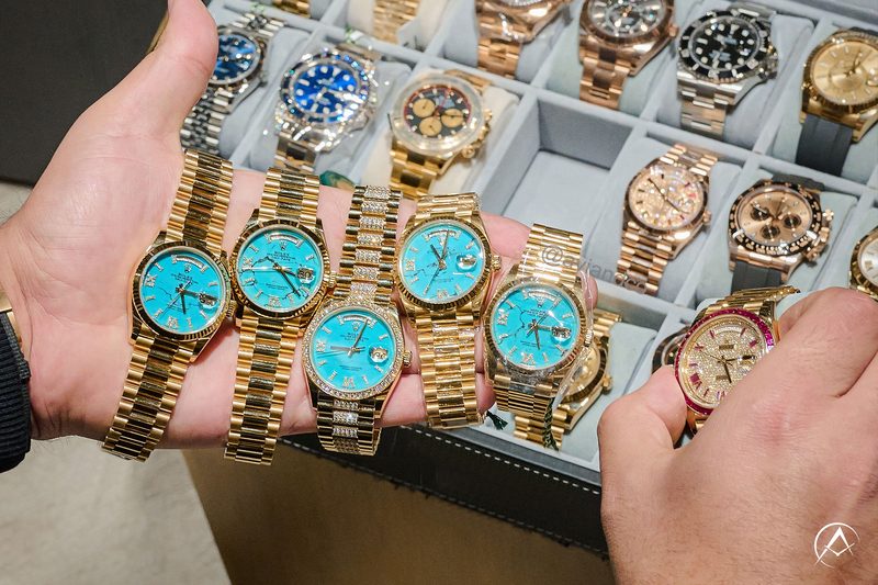Collection of different Rolex models displayed together