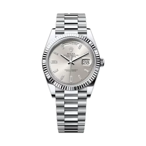 Rolex 228239-0003 Day-Date 40 White Gold Silver Baguette