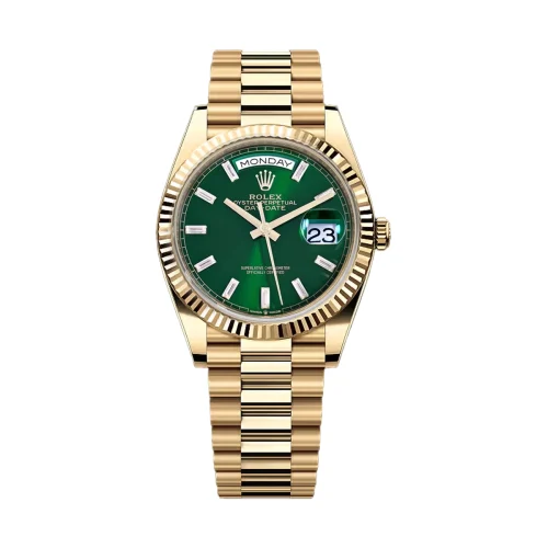 Rolex 228238-0061 Day-Date 40 Yellow Gold Fluted Green Baguette